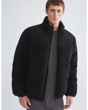 Geaca din teddy cu guler inalt, Negru