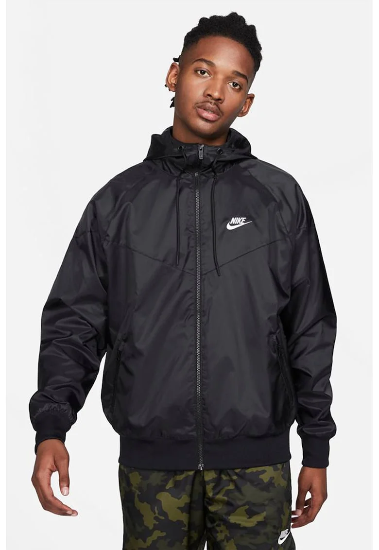 Jacheta cu gluga si aspect contrastant Windrunner, Negru
