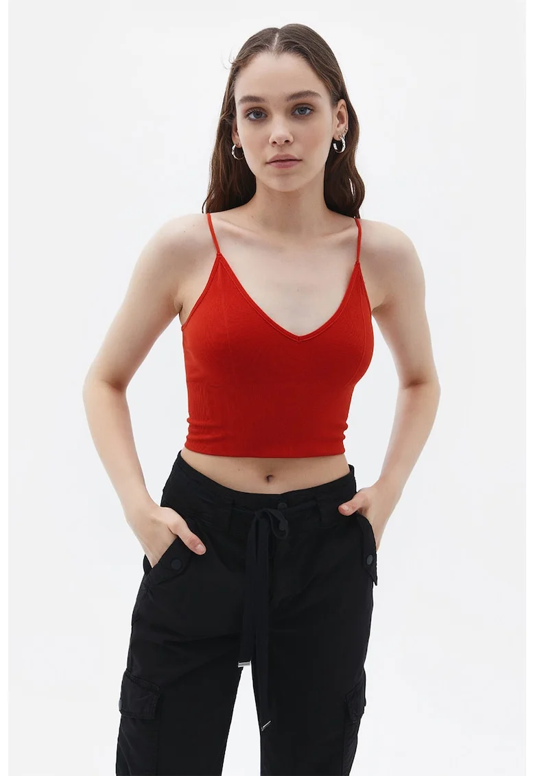 Top crop cu bretele inguste, Rosu