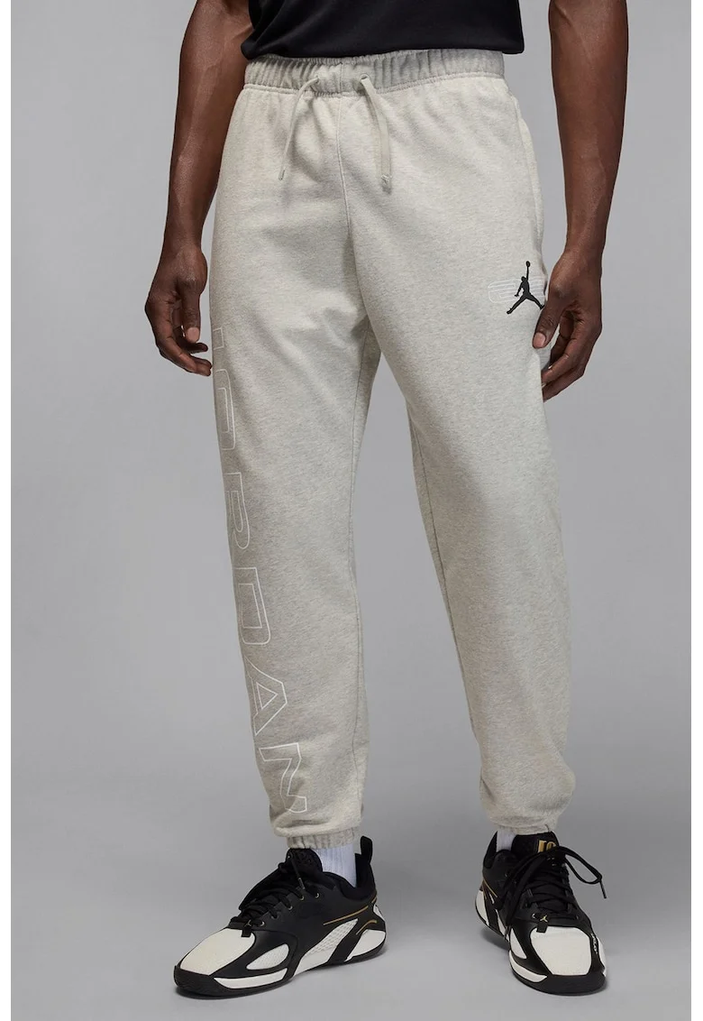 Pantaloni de trening cu snur de ajustare in talie, Gri deschis melange