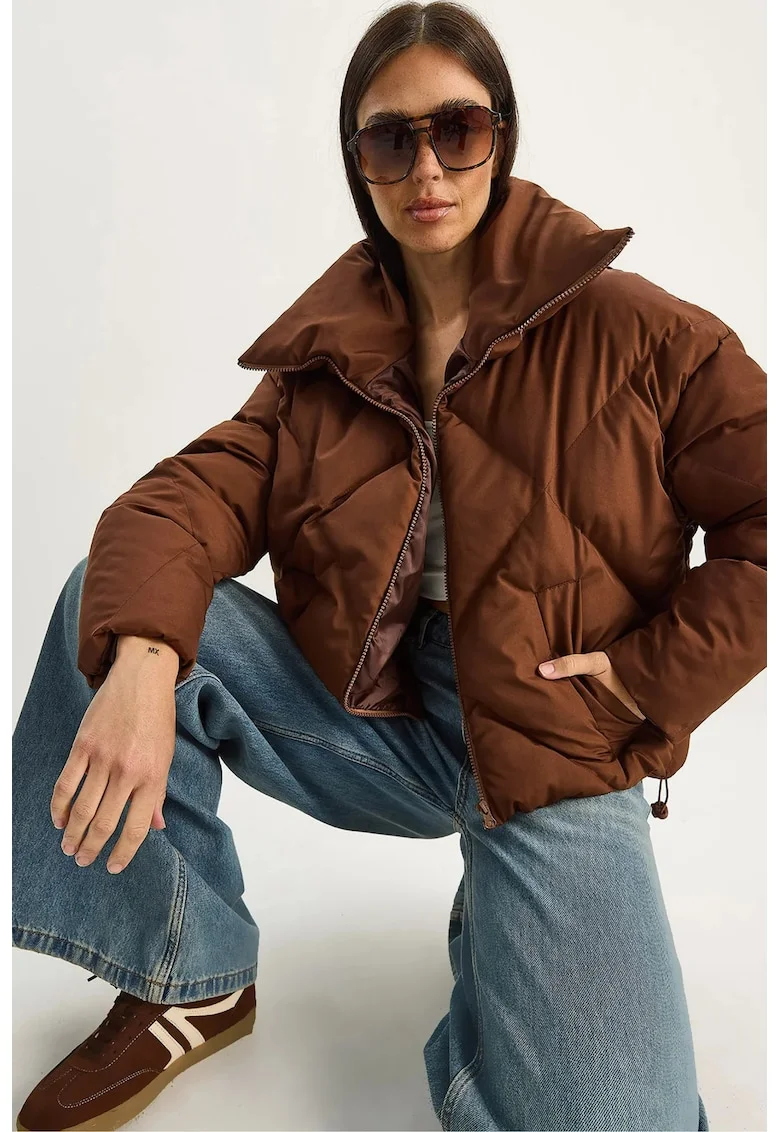 Geaca matlasata supradimensionata  maro mocha inchis, textil