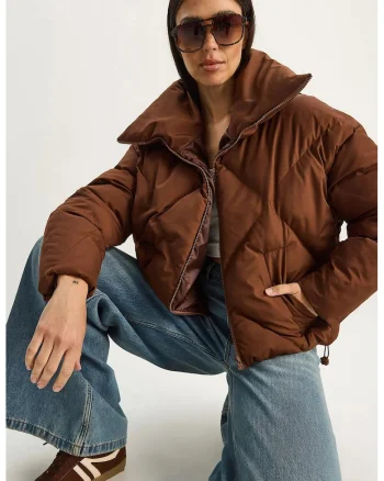Geaca matlasata supradimensionata  maro mocha inchis, textil