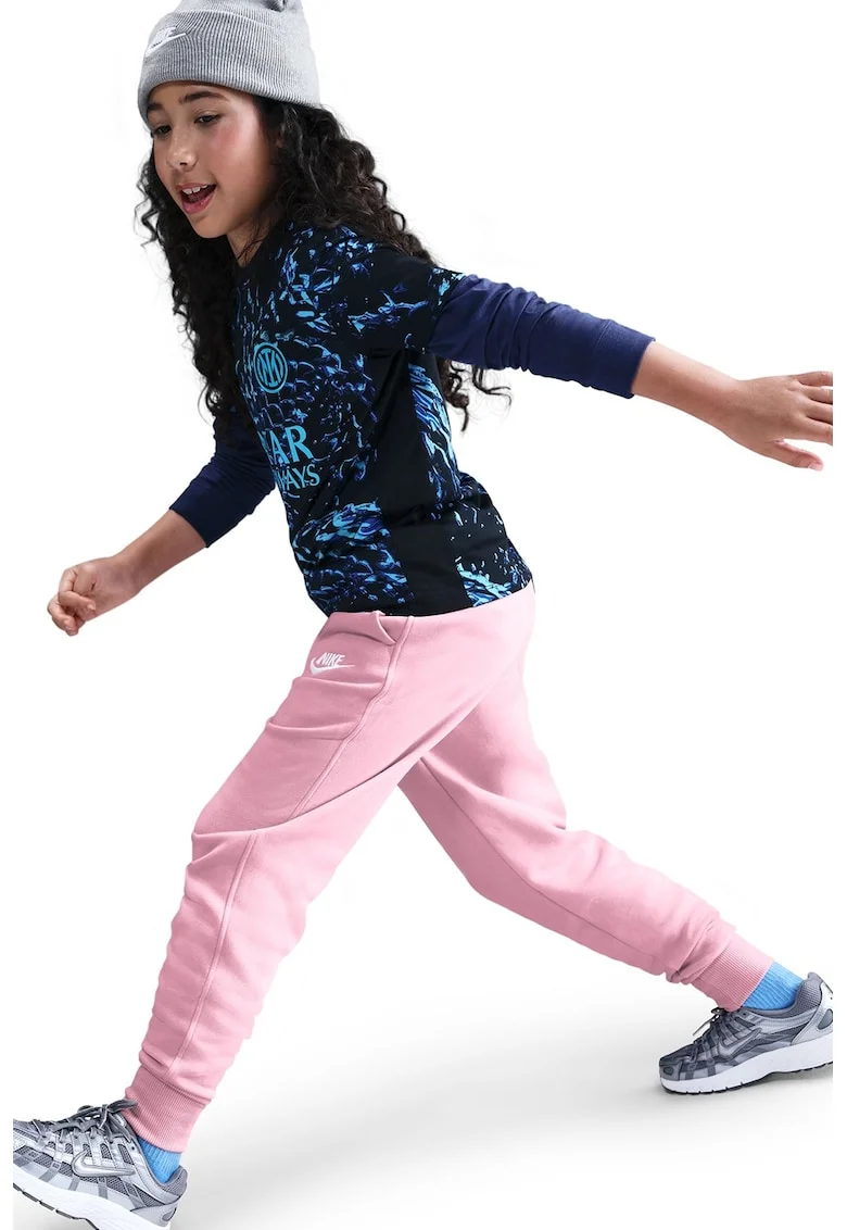Pantaloni de trening cu talie inalta si buzunare laterale, Roz pastel