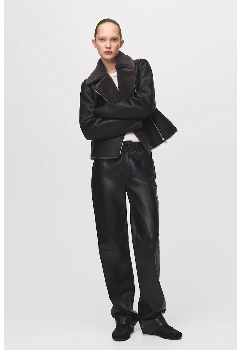 Jacheta biker din piele ecologica, Negru