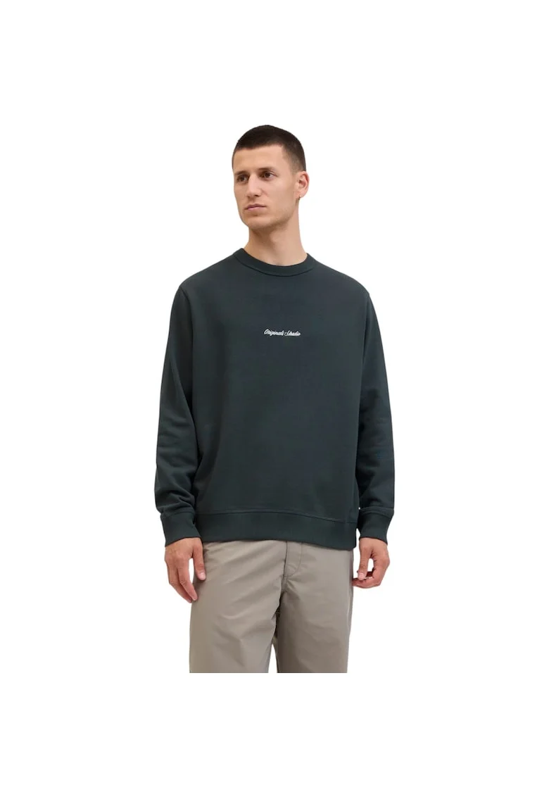 Bluza JACK &JONES Norrebro Emb Sweat Crew 48659, Verde inchis