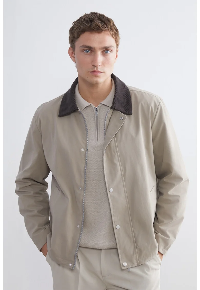 Jacheta regular fit cu guler clasic, Maro inchis/Grej