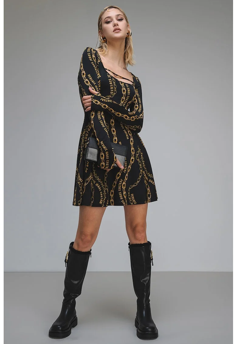 Rochie scurta cu maneci lungi, Auriu/Negru