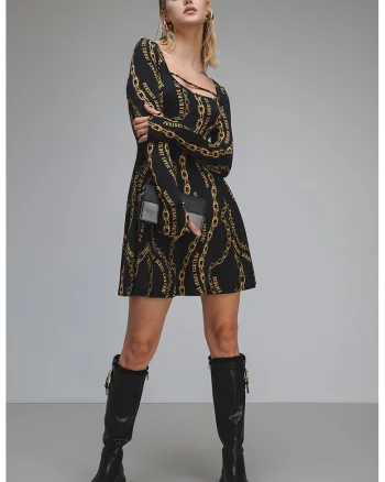 Rochie scurta cu maneci lungi, Auriu/Negru