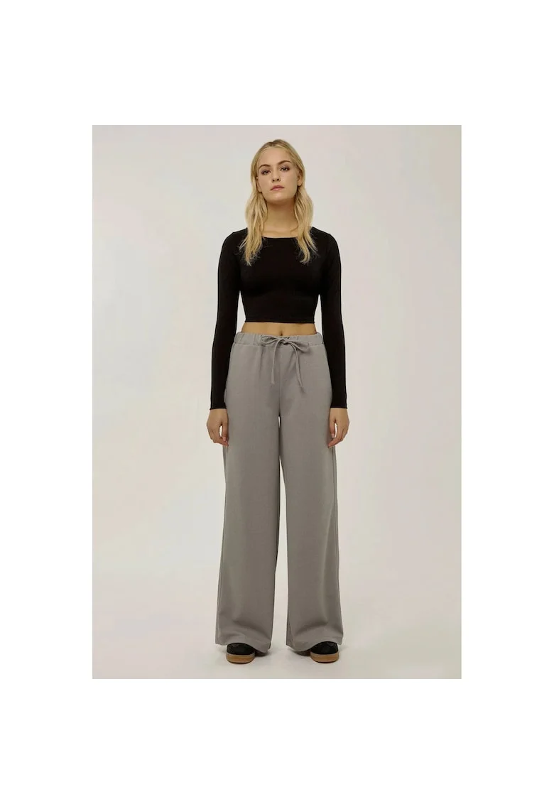 Pantaloni sport dama,  talie inalta, croiala larga, poliester, Gri, Gri
