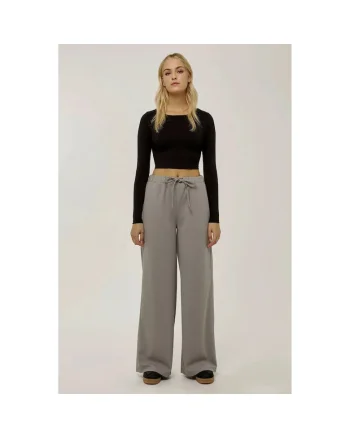 Pantaloni sport dama,  talie inalta, croiala larga, poliester, Gri, Gri