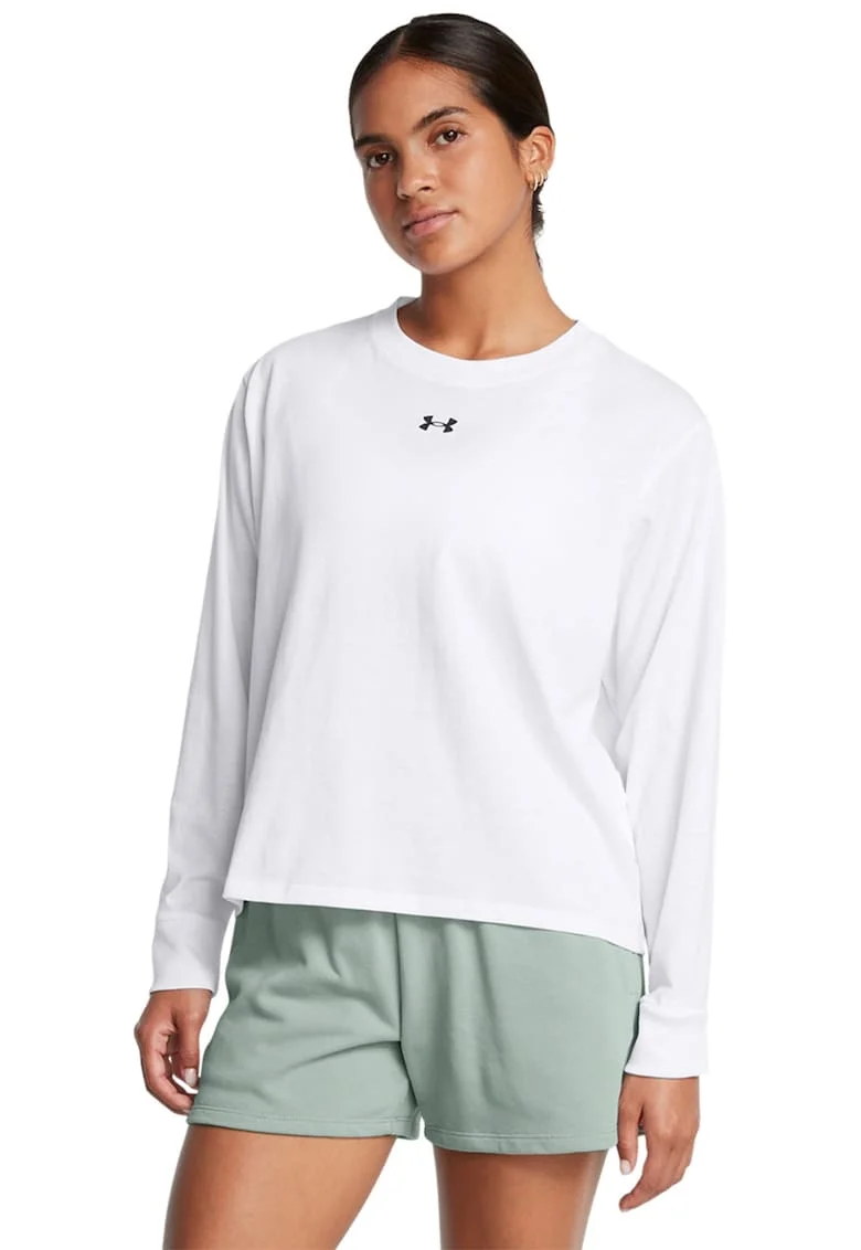 Bluza cu decolteu la baza gatului pentru fitness Boxy, Alb