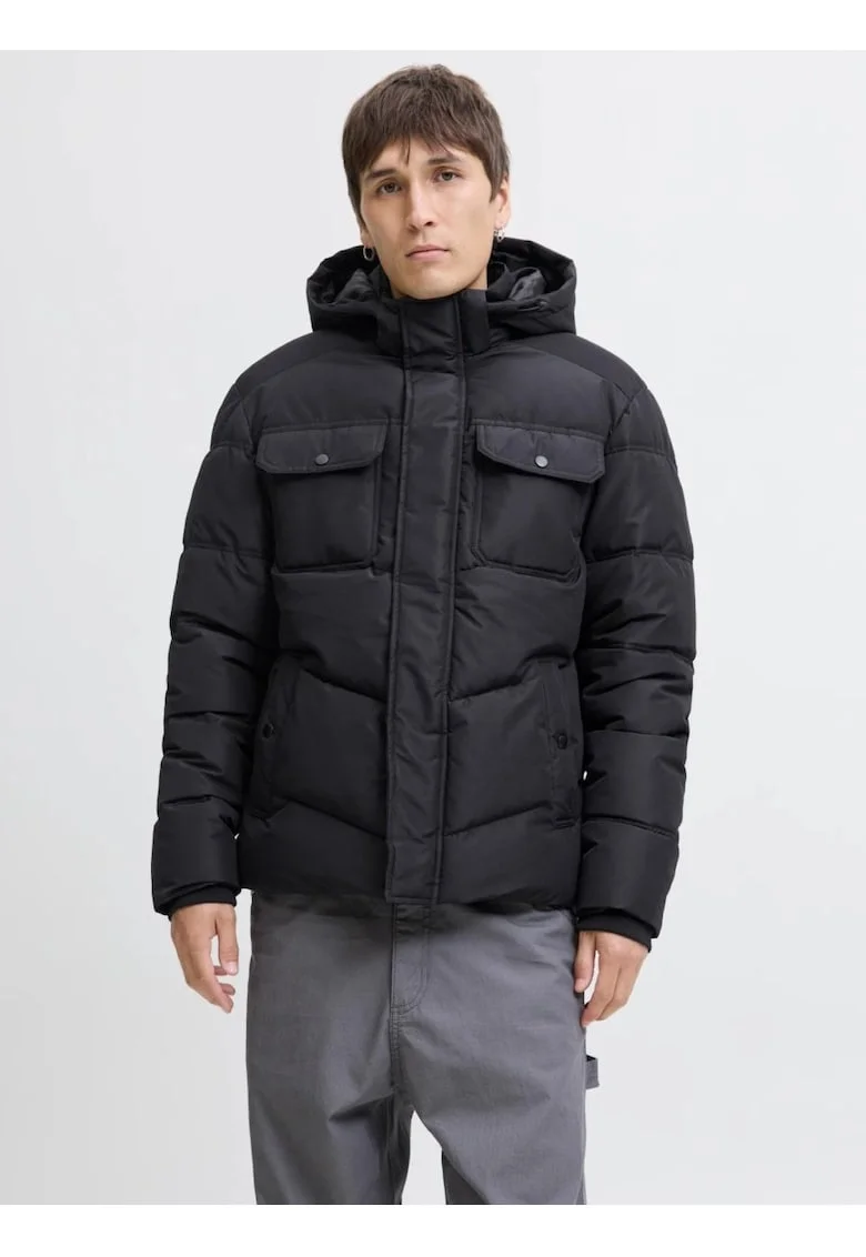 Geaca barbati, MORGAN PUFFER, cu gluga detasabila, Negru