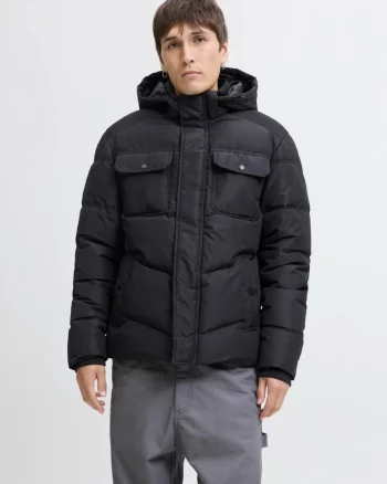 Geaca barbati, MORGAN PUFFER, cu gluga detasabila, Negru