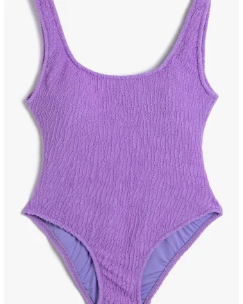 Costum de baie intreg cu decolteu in U pe partea din spate, Violet