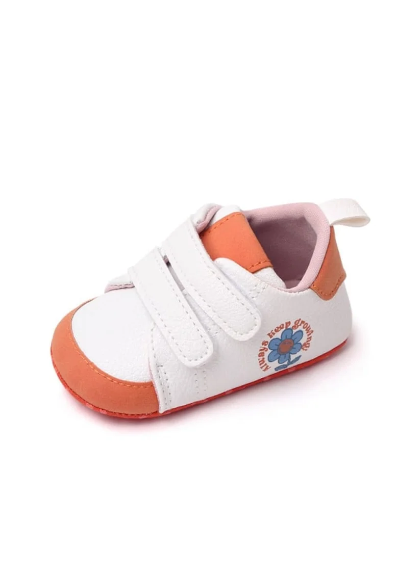 Pantofi Sport  Model Always, Casual, Piele ecologica, Fete, Velcro, Alb, Portocaliu
