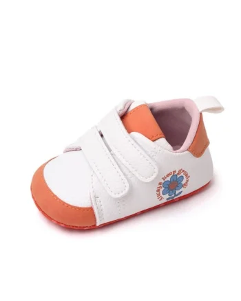 Pantofi Sport  Model Always, Casual, Piele ecologica, Fete, Velcro, Alb, Portocaliu
