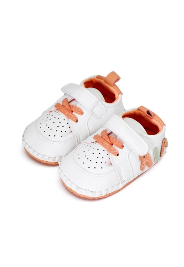 Pantofi Sport  Casual, Piele ecologica, Baieti, Fete, Siret, Velcro, Alb, Portocaliu