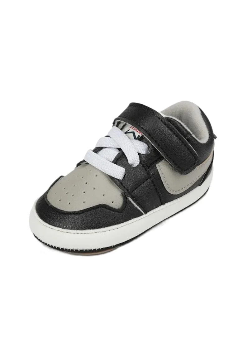 Pantofi Sport  Model Smart, Piele ecologica, Baieti, Siret, Velcro, Negru/Gri