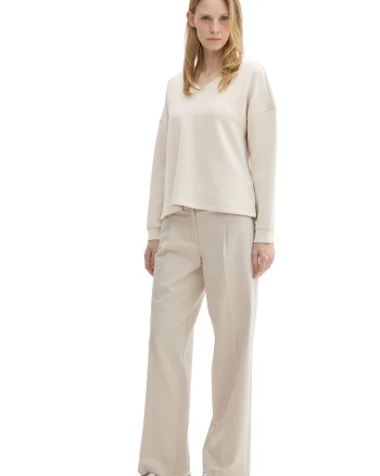 Bluza de trening cu decolteu in V, Bej deschis