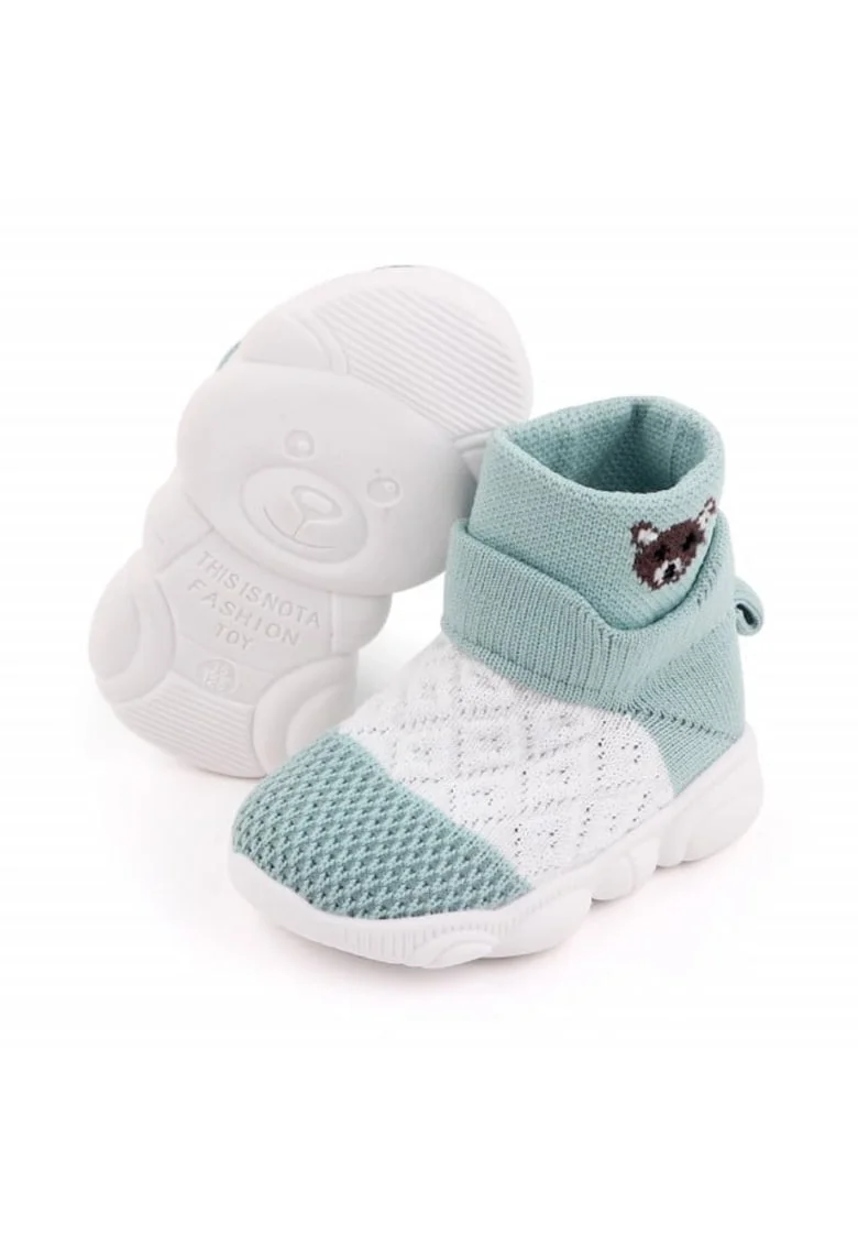 Pantofi Sport  Tip Adidas, Model Ursulet, Textil, Alb, Vernil,