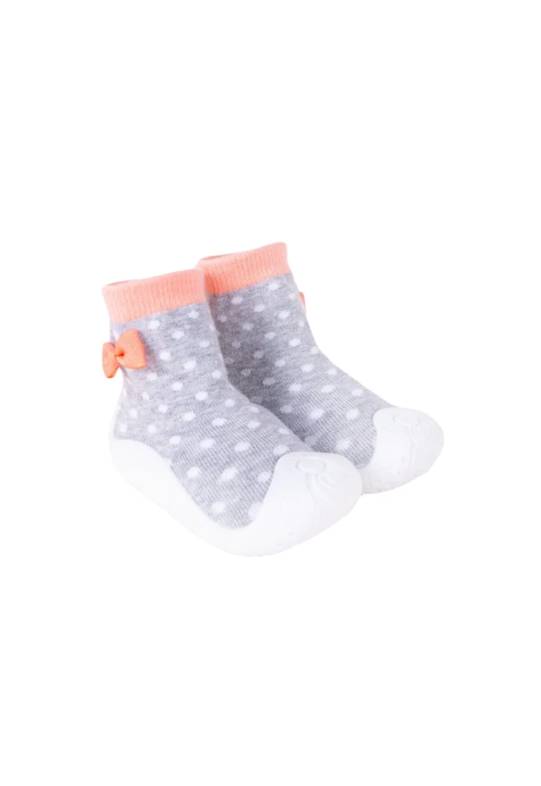 Botosei  Pentru Copii Cu Talpa Antiderapanta - Dots si Floricica, Gri
