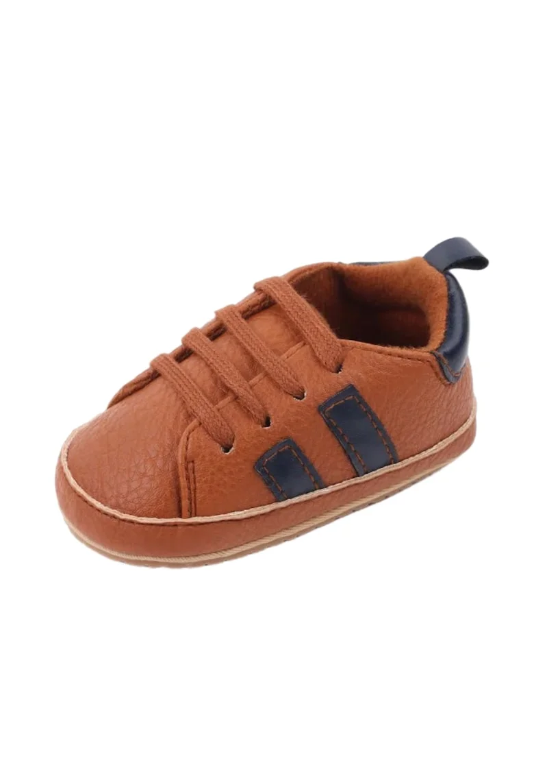 Pantofi Sport  Maro Cu Dungi Bleumarine, Piele ecologica, Baieti, Siret