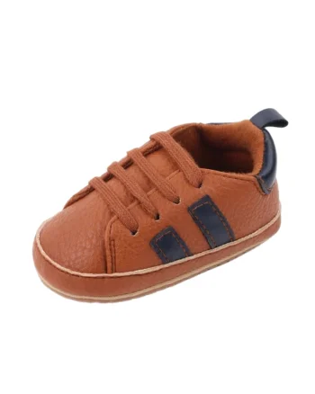 Pantofi Sport  Maro Cu Dungi Bleumarine, Piele ecologica, Baieti, Siret