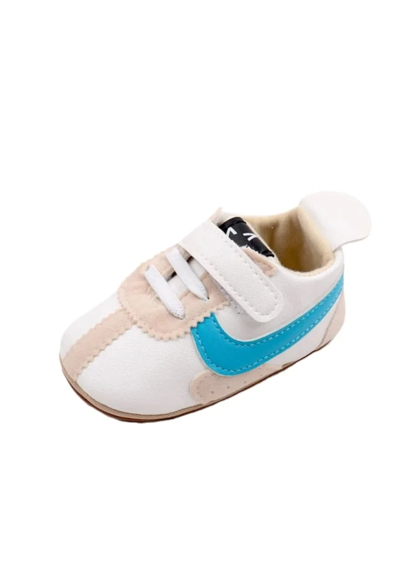 Pantofi Sport  Model David, Casual, Piele ecologica, Baieti, Siret, Velcro, Alb/Albastru/Crem