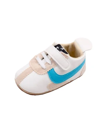 Pantofi Sport  Model David, Casual, Piele ecologica, Baieti, Siret, Velcro, Alb/Albastru/Crem