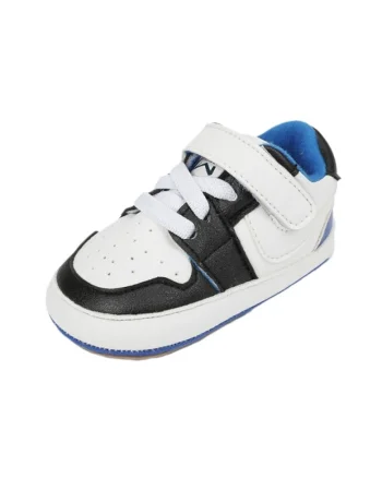 Pantofi Sport  Model Smart, Piele ecologica, Baieti, Siret, Velcro, Alb/Negru/Albastru