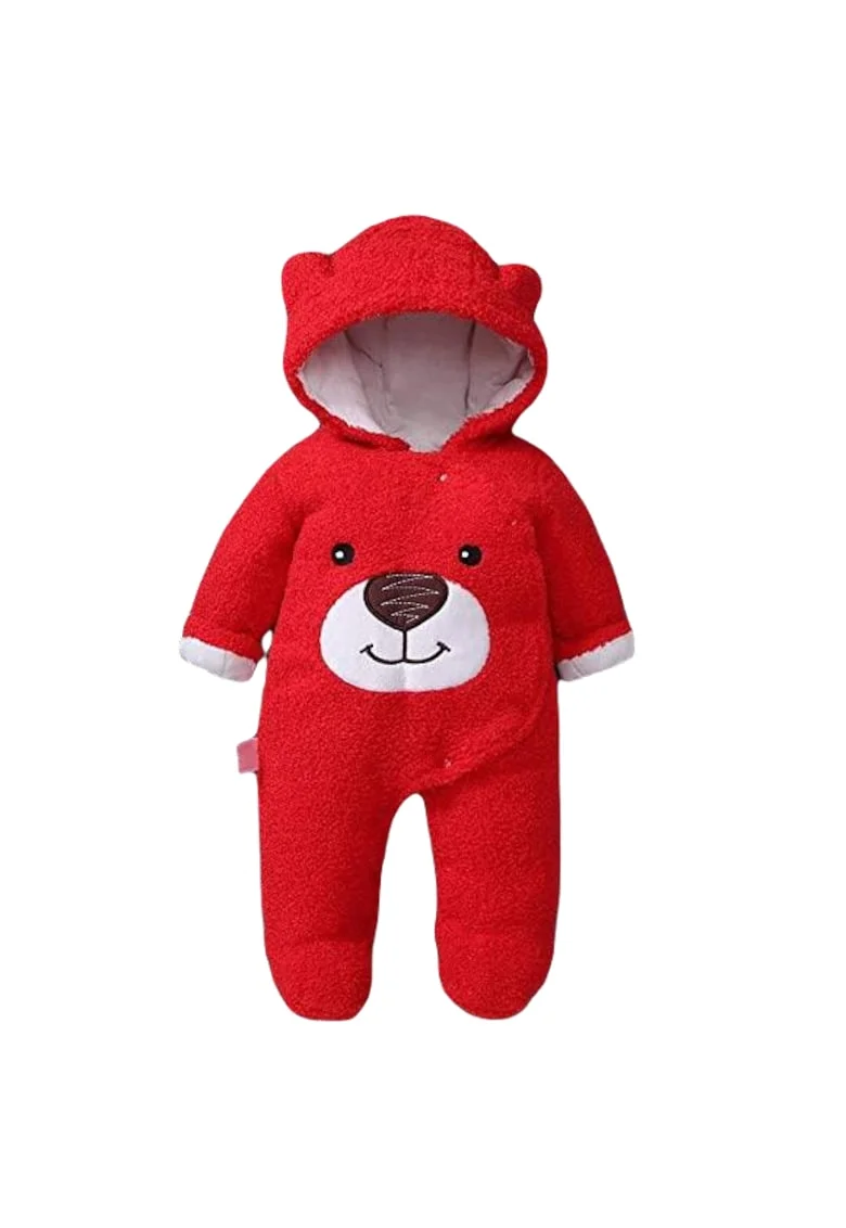 Combinezon  Plusat - Teddy, Bumbac, Crem, Rosu