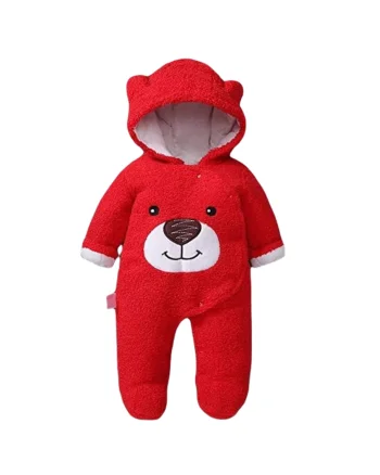 Combinezon  Plusat - Teddy, Bumbac, Crem, Rosu