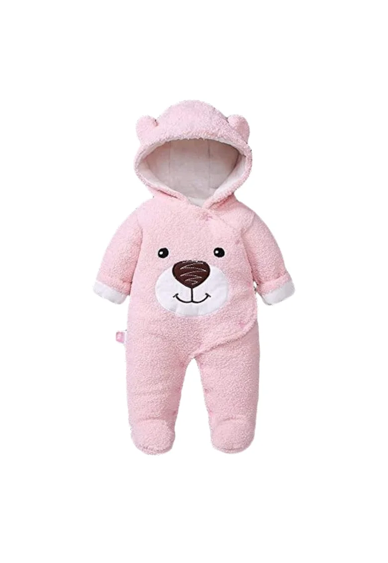 Combinezon  Plusat - Teddy, Bumbac, Crem, Roz