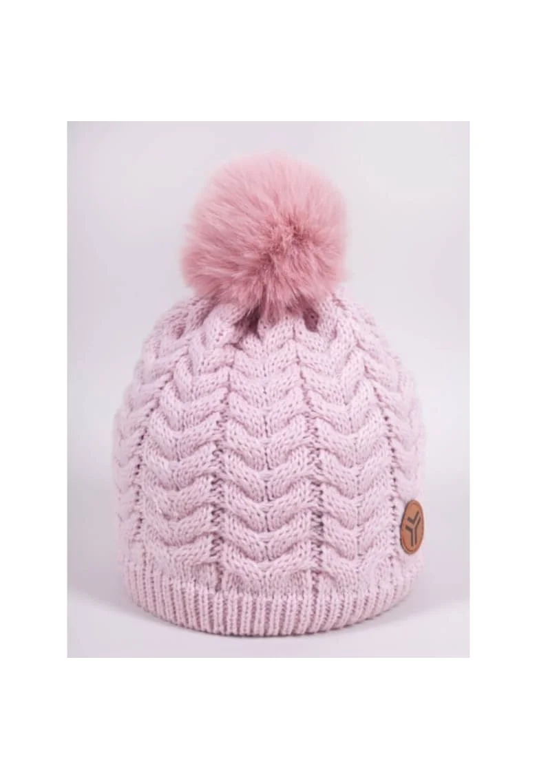 Fes De Iarna Pentru Fetite Cu Pompon si Logo, Roz, Roz, Uni, Bumbac, Acril, Fete, Roz, Roz