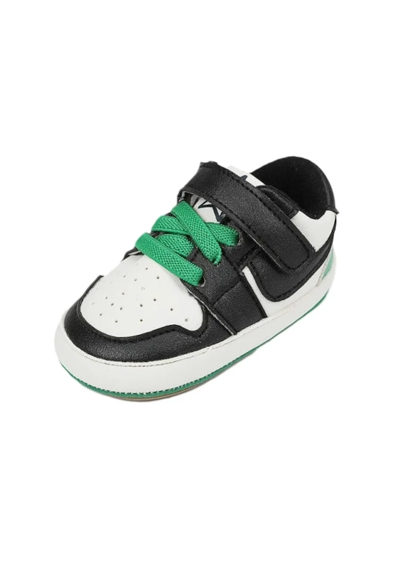 Pantofi Sport  Model Smart, Piele ecologica, Baieti, Siret, Velcro, Alb/Verde/Negru