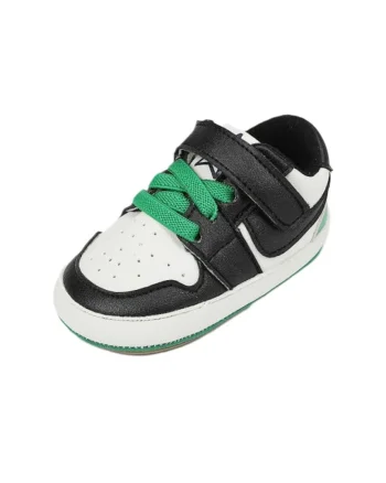 Pantofi Sport  Model Smart, Piele ecologica, Baieti, Siret, Velcro, Alb/Verde/Negru