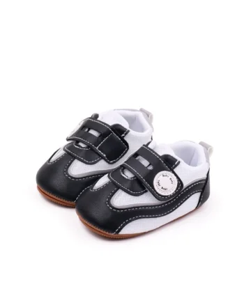 Pantofi Sport  Model Baby, Piele ecologica, Velcro, Alb, Negru, Alb/Negru
