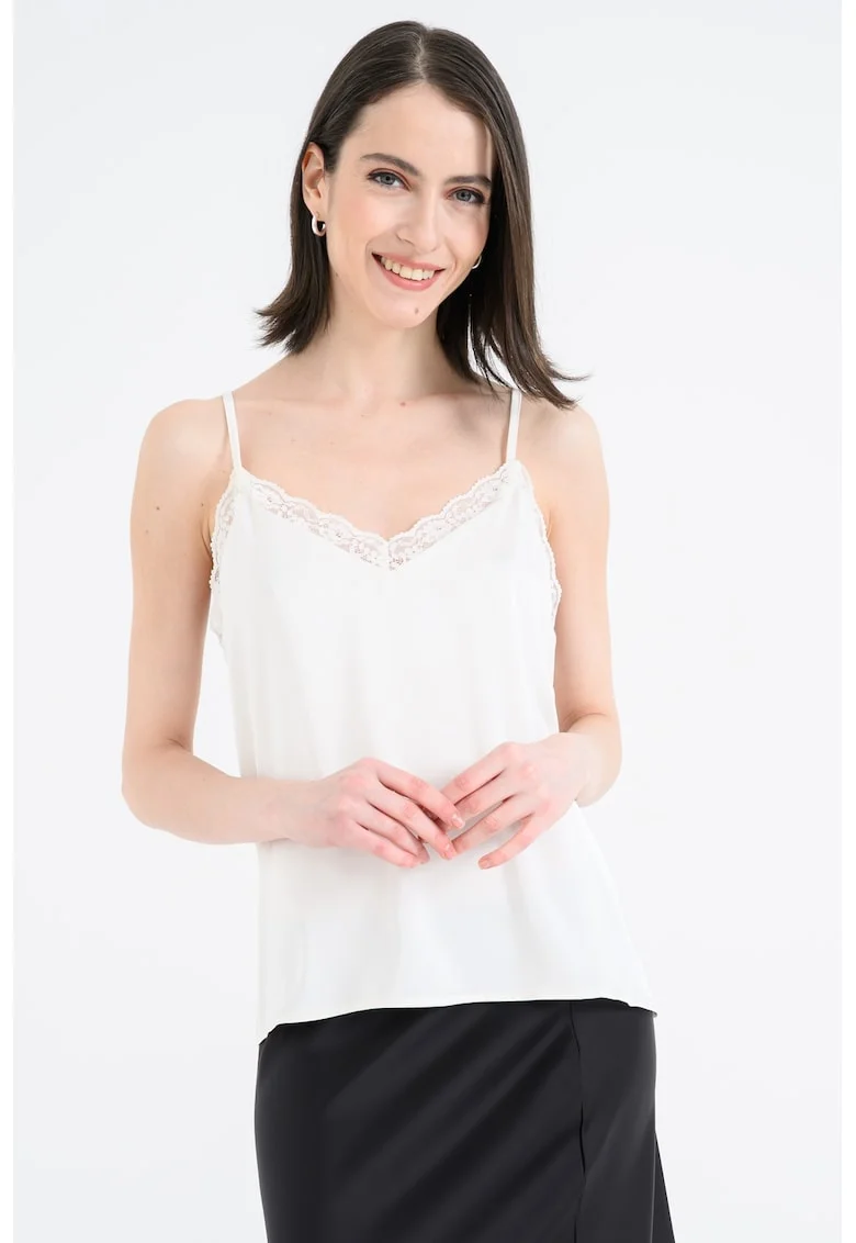 Top din satin cu captuseala din dantela, Alb