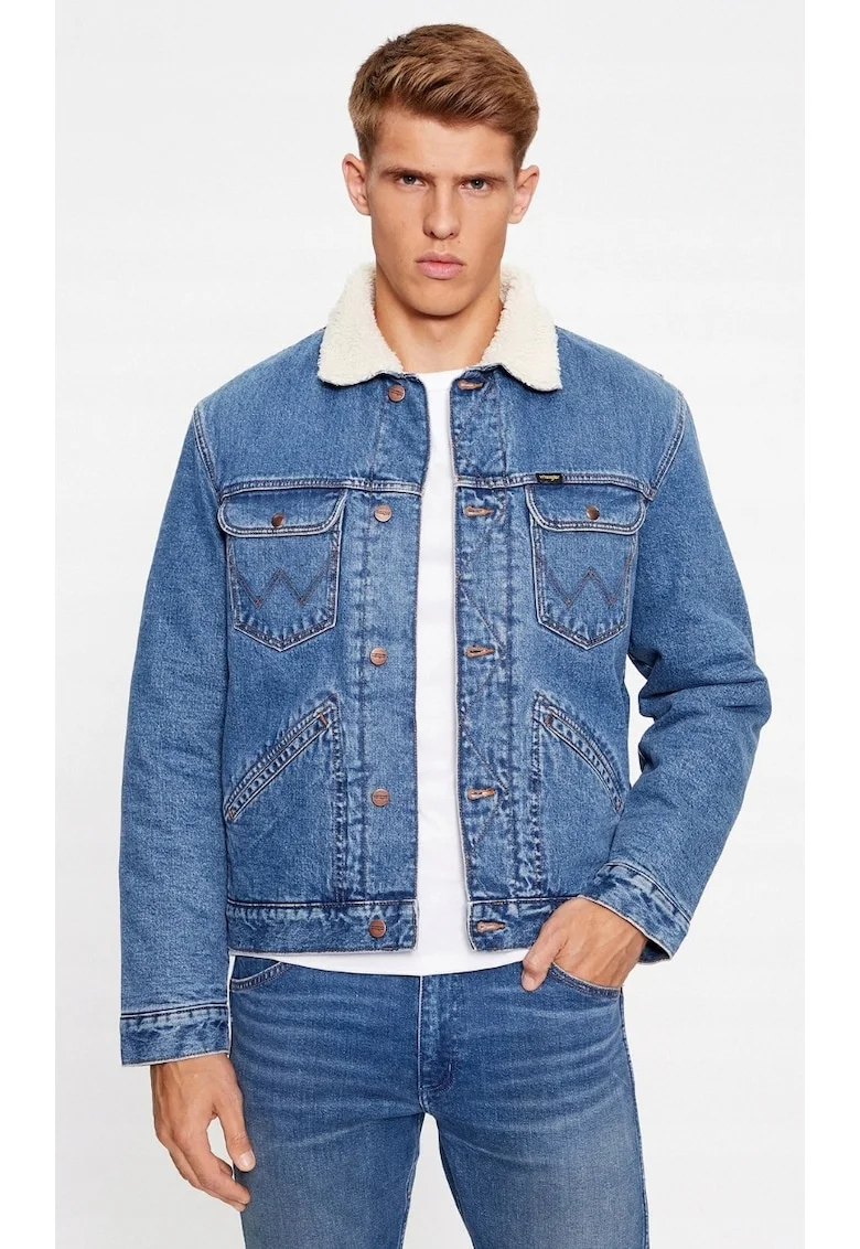 Geaca denim barbati  124MJ Sherpa, croiala regulata, albastra, 100% bumbac, cu izolatie