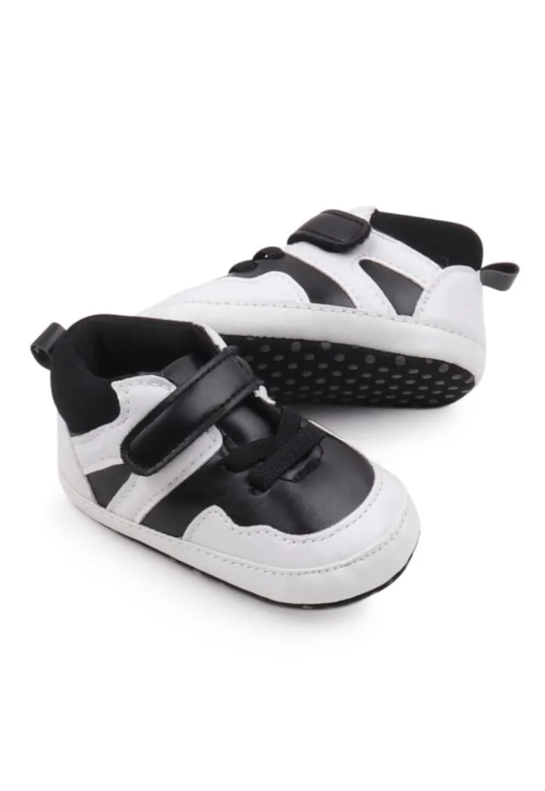 Pantofi Sport  Casual, Piele ecologica, Baieti, Fete, Siret, Velcro, Alb, Negru, Alb/Negru