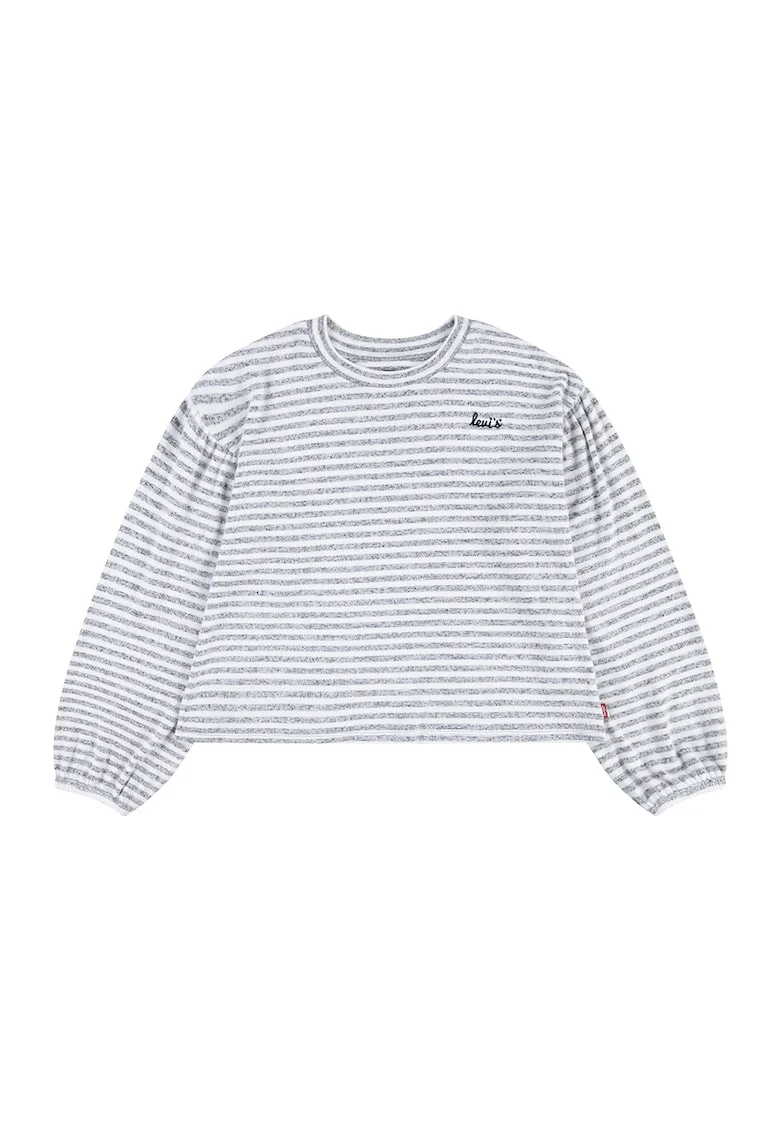 Pulover crop cu model in dungi, Gri melange/Alb optic