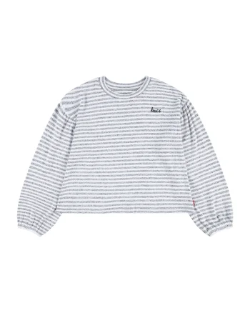 Pulover crop cu model in dungi, Gri melange/Alb optic