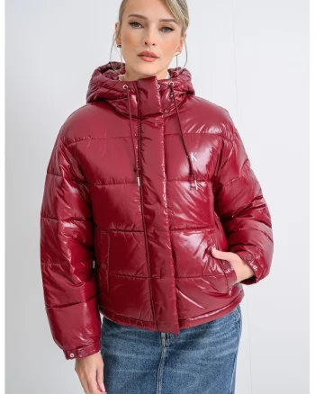 Geaca relaxed fit cu mansete elastice, Visiniu