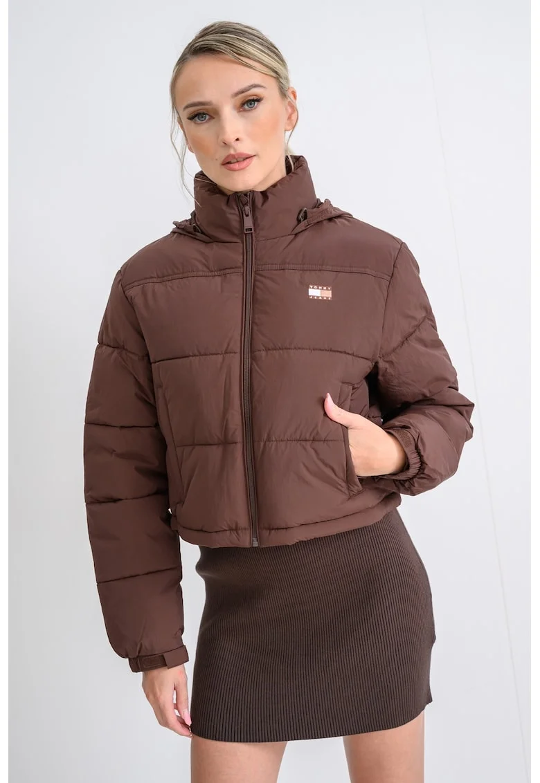 Jacheta bufanta crop cu guler, Maro scortisoara