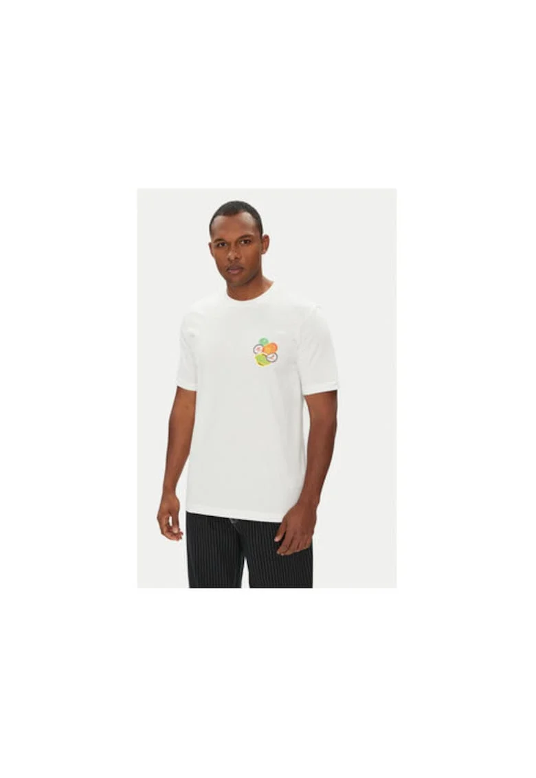 Tricou cu imprimeu pe partea din spate si decolteu la baza gatului - 658754, Ecru