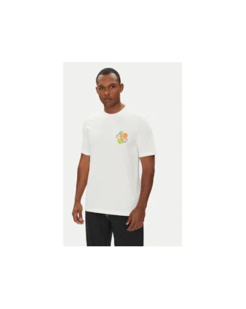 Tricou cu imprimeu pe partea din spate si decolteu la baza gatului - 658754, Ecru