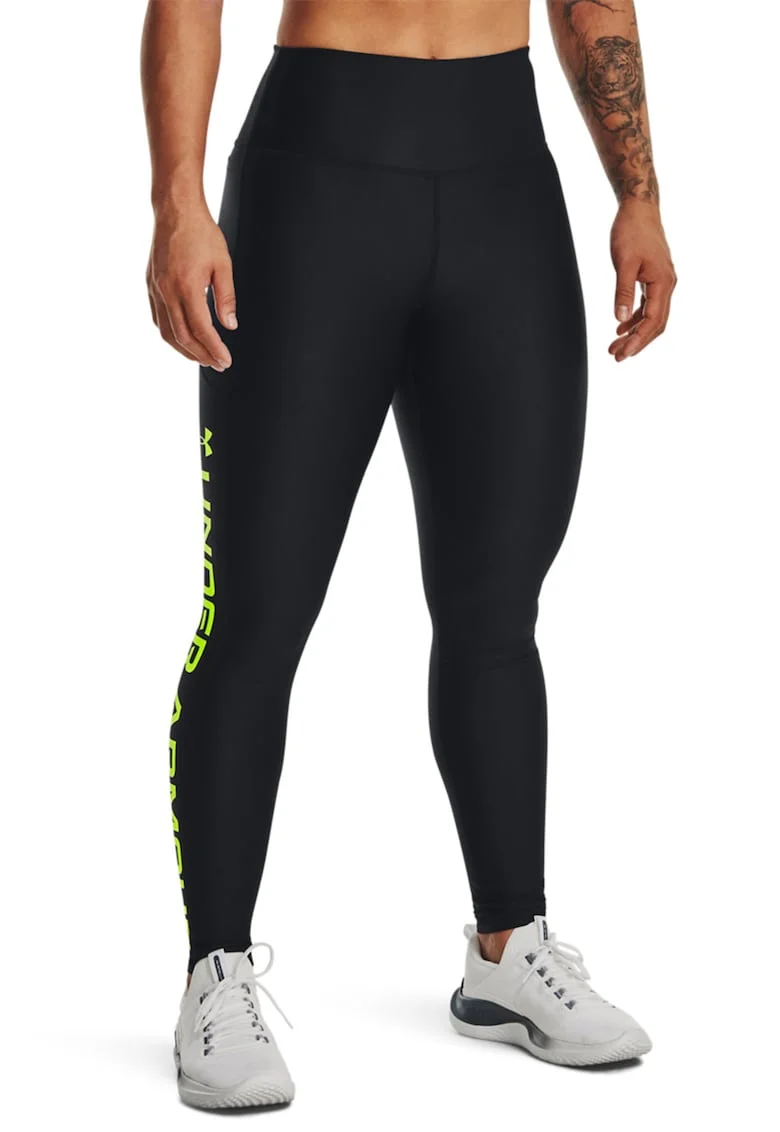 Colanti cu talie inalata, pentru fitness HeatGear®, Negru/Verde lime