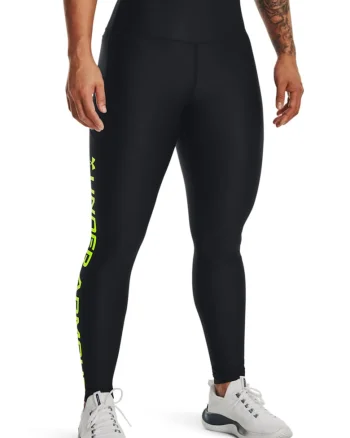 Colanti cu talie inalata, pentru fitness HeatGear®, Negru/Verde lime