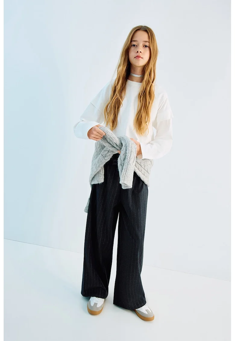 Pantaloni cu cordon in talie si dungi, Negru stins
