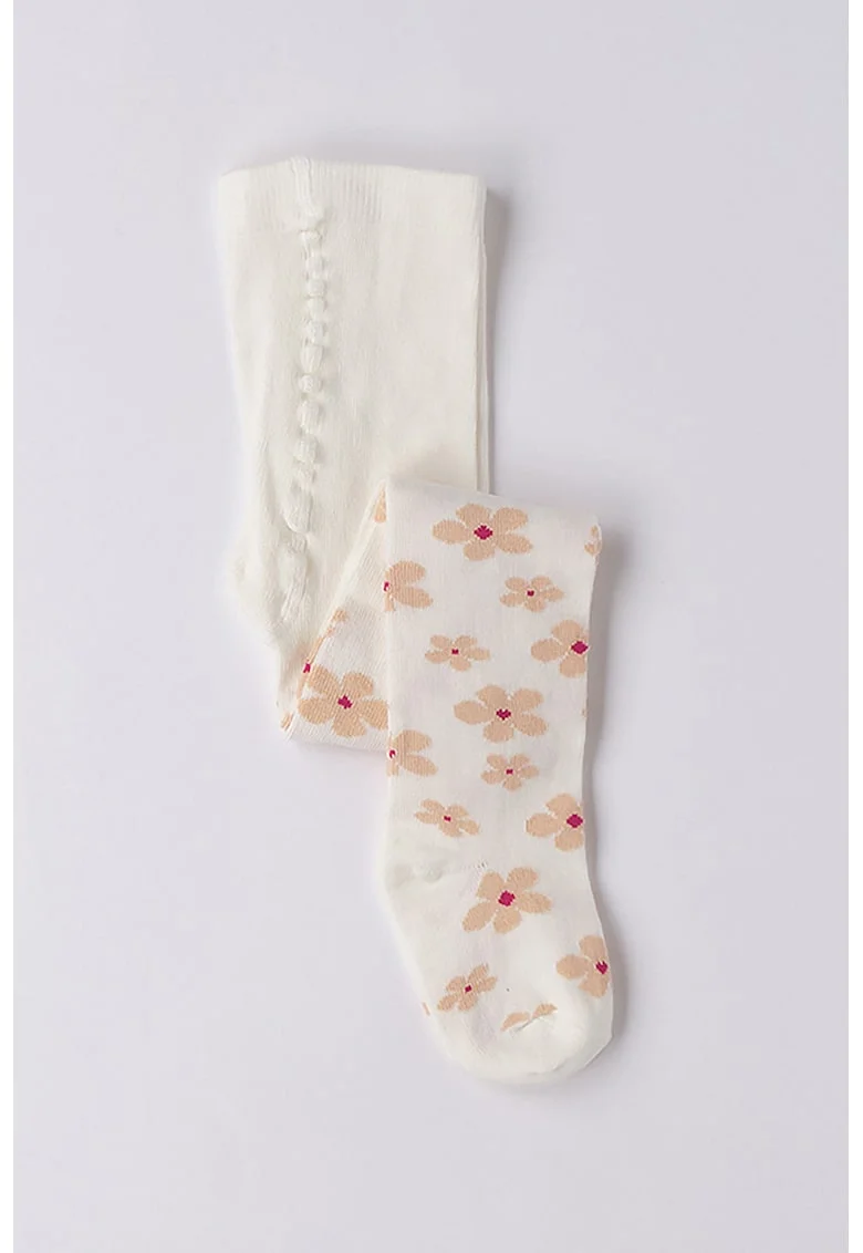 Sosete lungi cu model floral, Rosu/Alb fildes/Roz somon